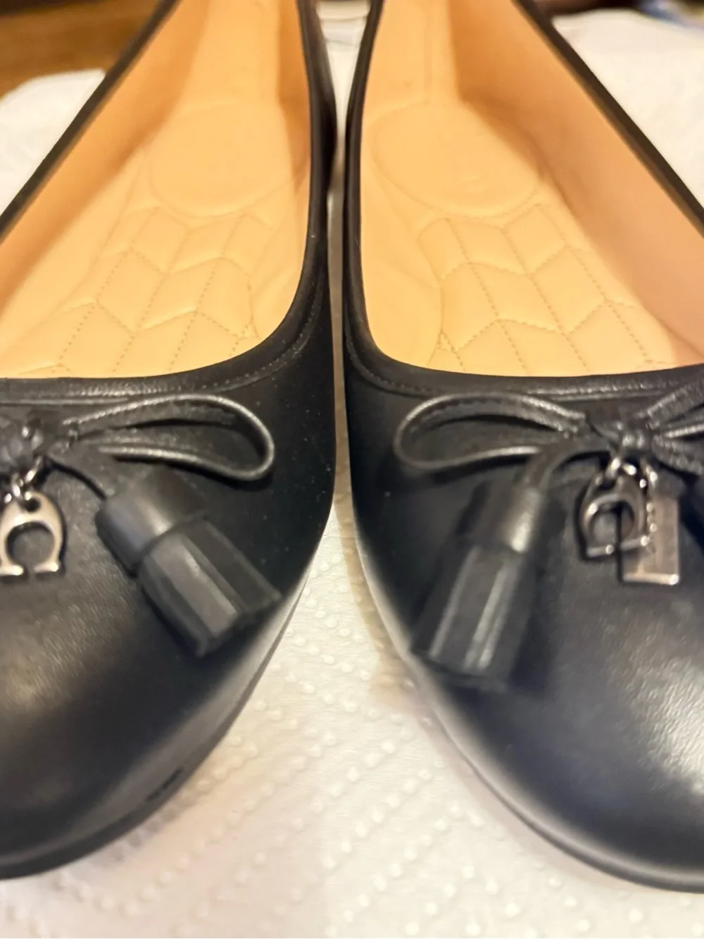 Coach Black Leather Tassel Ballet Flats